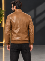 Olive Green Sven Leather Bomber Jacket for men - Image 5