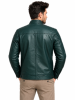 Gorege Green Leather Bomber Jacket - Image 4