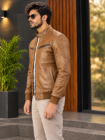 ten brown Sven Leather Bomber Jacket for men - Image 2