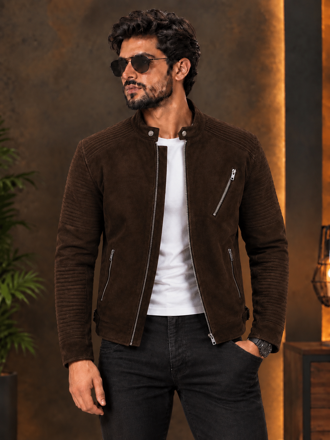 34E7D92F-9660-4F4E-AF64-F1280B89F5CA dark brown Stylish Zip-Up Leather Jacket for Men - Image 1
