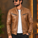 ten brown Sven Leather Bomber Jacket for men