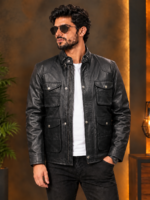 Black Quilted Leather Field Jacket