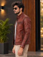 Brown bomter Leather Jacket - Image 2