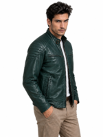 Gorege Green Leather Bomber Jacket - Image 2