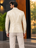 Cream Slim Fit Casual Blazer for Men - Image 3