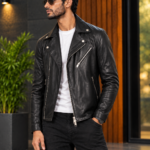 Black Quilted Leather Biker Jacket