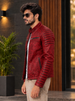 Tingle Red Leather Jacket for men - Image 2