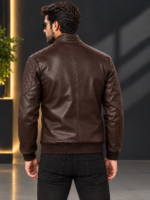 Olive Green Sven Leather Bomber Jacket for men - Image 6