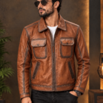 Dark Brown Stylish Zip-Up Leather Jacket for Men