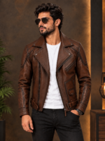 Cuban Leather Biker Jacket for Men