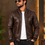 Dark Brown Stylish Zip-Up Leather Jacket for Men