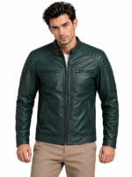 Gorege Green Leather Bomber Jacket - Image 3