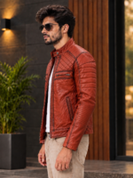 daimond Quilted Leather Jacket for men - Image 2