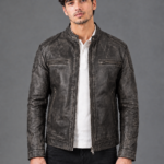 grey Distressed Leather Jacket