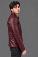Burgundy Stylish Zip-Up Leather Jacket for Men - Image 2