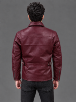Burgundy Stylish Zip-Up Leather Jacket for Men - Image 3