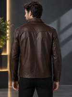 Oxford Classic brown Leather Jacket Zip-Up  for Men - Image 3