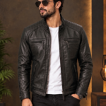 black Bomter Biker Leather Jacket