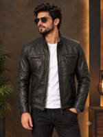 black Bomter Biker Leather Jacket