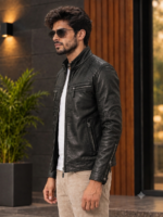 black Bomter Biker Leather Jacket - Image 2