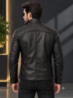 black Bomter Biker Leather Jacket - Image 3