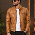 Tan Bomter Biker Leather Jacket