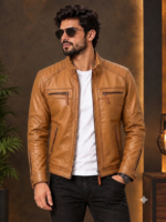 Tan Bomter Biker Leather Jacket