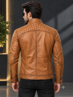 Tan Bomter Biker Leather Jacket - Image 3