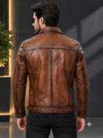 Dark Brown Stylish Zip-Up Leather Jacket for Men - Image 3
