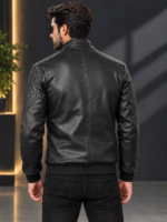Black Sven Leather Bomber Jacket - Image 3