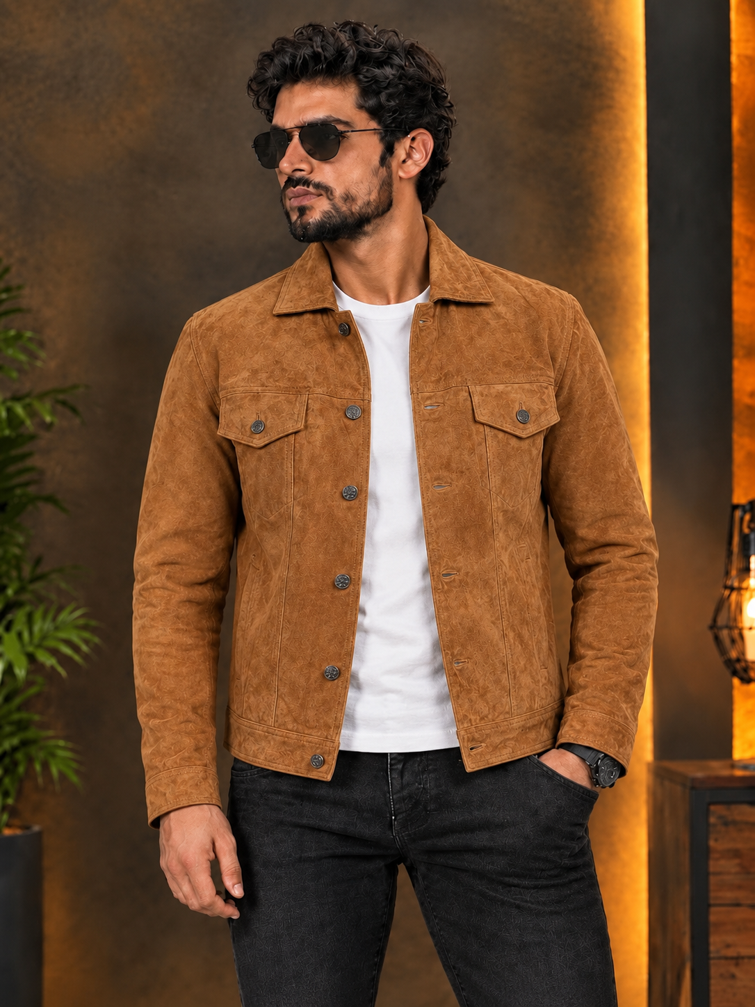 afbc121c-5501-47a9-8d36-ede09a5ff042 Tan Suede leather-Style jacket for men - Image 1