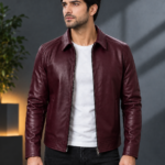 Burgundy Hudson Leather Jacket  for Men
