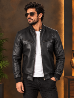 Black Sven Leather Bomber Jacket