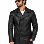 Black Leather Peacoat Blazer