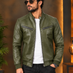 Olive Green Sven Leather Bomber Jacket for men