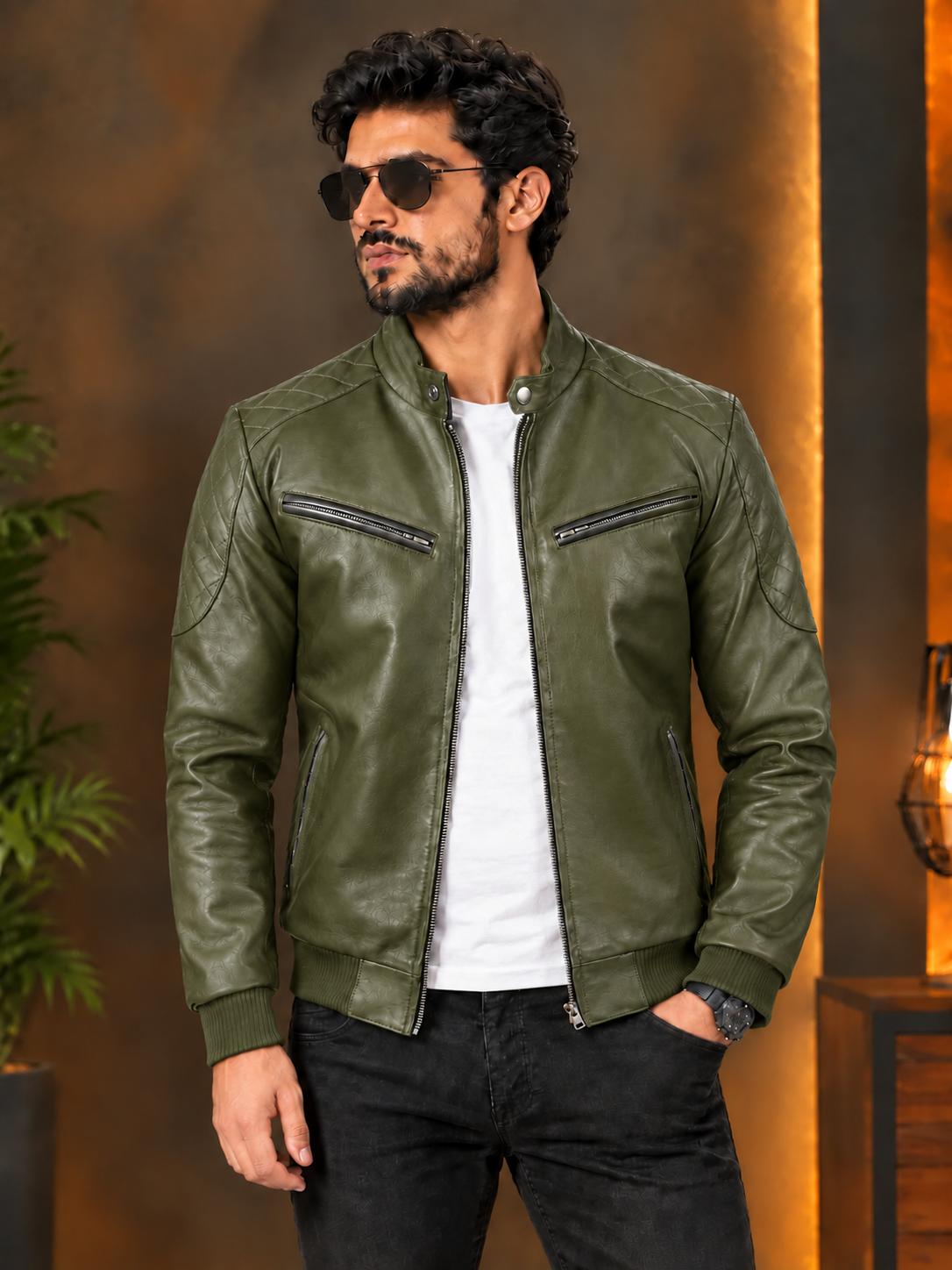 ec21d882-06f8-499f-905f-f27badb0ff7a Olive Green Sven Leather Bomber Jacket for men - Image 1
