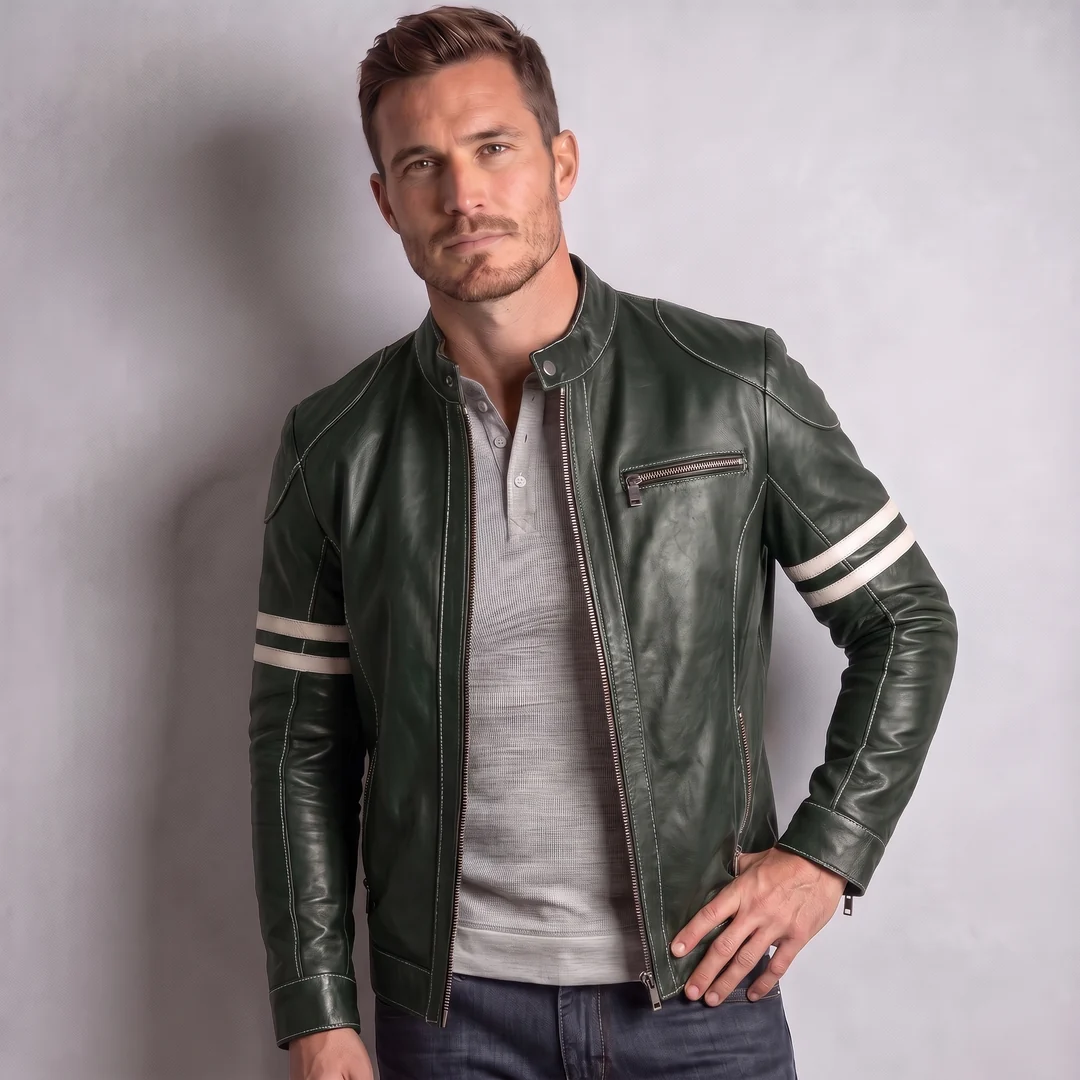 SKU-M-15_1 Men's Burgundy Quilted Leather - Image 1
