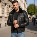 Black Fur Collar Leather Jacket