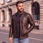 Brown Quilted Leather Jacket