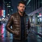 Men's Brown Quilted Puffer Leather