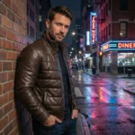 Men's Brown Quilted Puffer Leather - Image 2