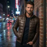 Men's Brown Quilted Puffer Leather - Image 3