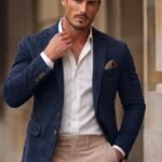 Navy Suede Leather Blazer