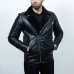 Black Shearling Moto Leather Jacket
