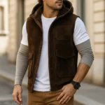 Dark Brown Hooded Leather Vest
