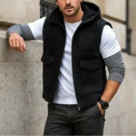 Black Hooded Utility Leather Vest