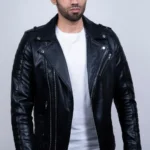 Black Quilted Leather Biker Jacket