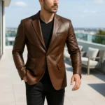 Brown Leather Tailored Blazer
