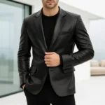 Black Leather Tailored Blazer