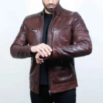 Burgundy Quilted Leather Biker Jacket